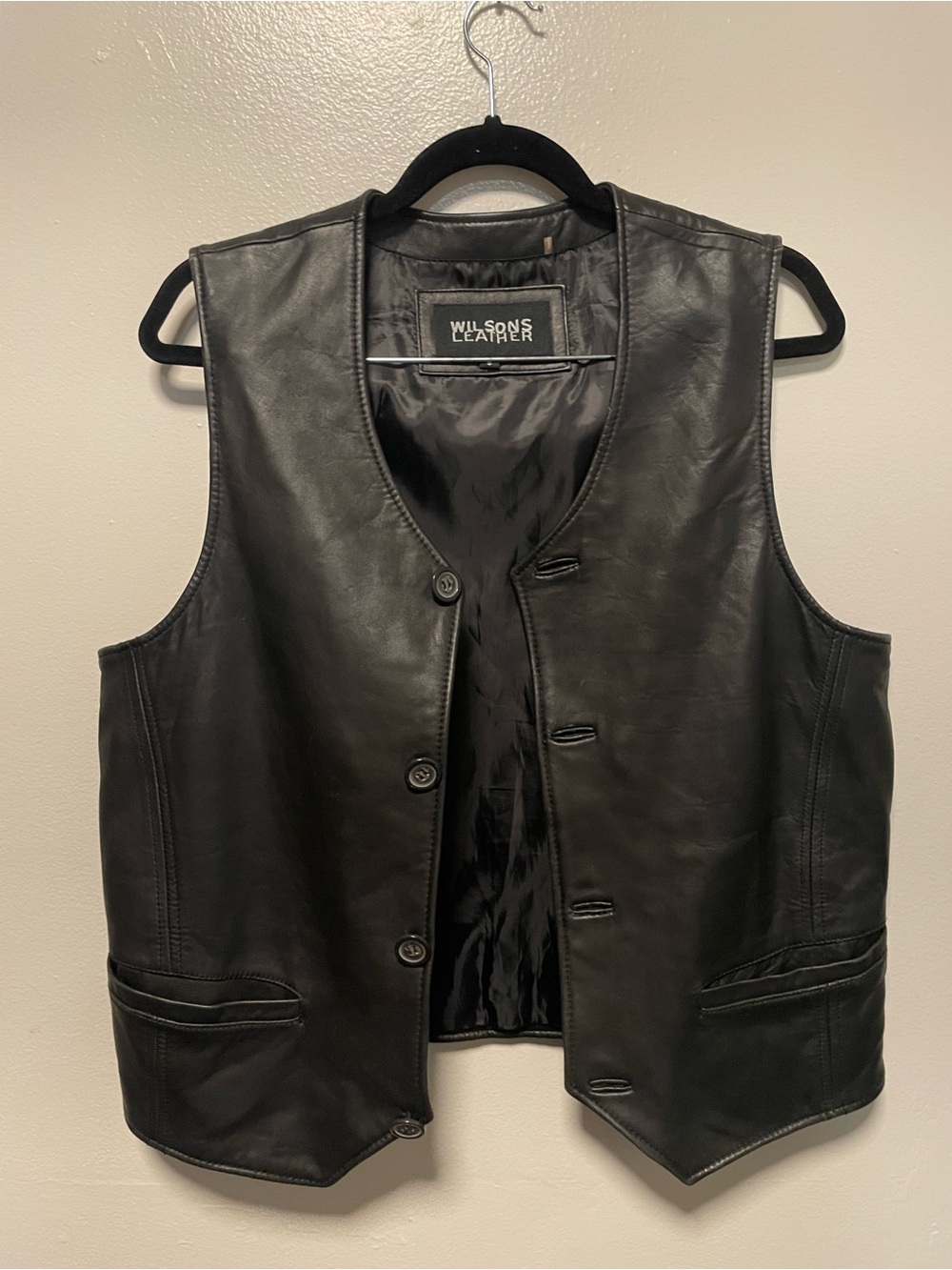 Wilsons Leather Black Men's Button-Front Leather Vest